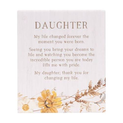 2PK Splosh Rustic Meadow Daughter Verse Ceramic Plaque 12x14cm W/ Stand & Hook