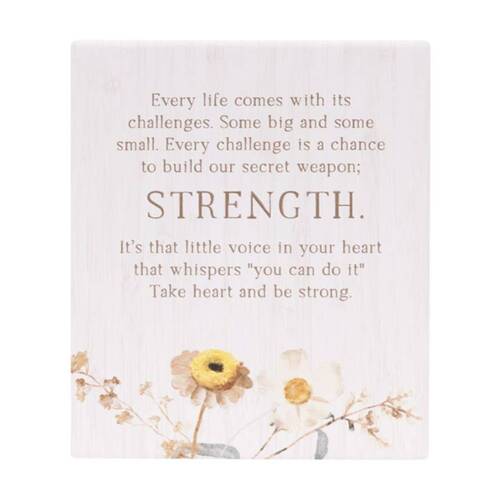 Splosh Rustic Meadow Strength Verse Ceramic Plaque Beige 12x14cm W/ Stand & Hook