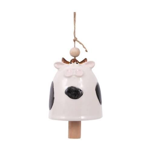 Splosh Rustic Meadow Hanging Wind Chime Ceramic Cow White/Black 10x10x34cm
