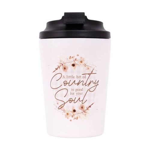 Splosh Rustic Meadow Insulated Stainless Steel Coffee Cup Beige White 380ml