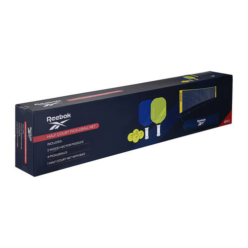 8pc Reebok Pickleball Set W/ 335m Net Paddles Balls Carry Bag Multicolour