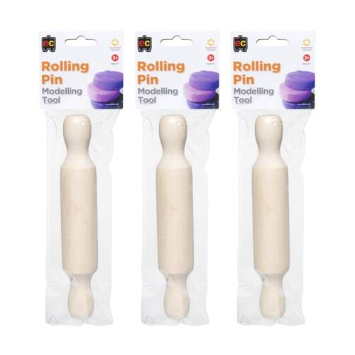 3PK Educational Colours Wooden Rolling Pin 225mm Modelling Tool Kids Art 3y+