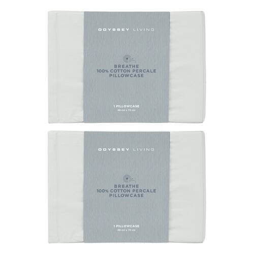 2x Odyssey Living Breathe Cotton Standard Pillowcase 48cm x 73cm Pewter
