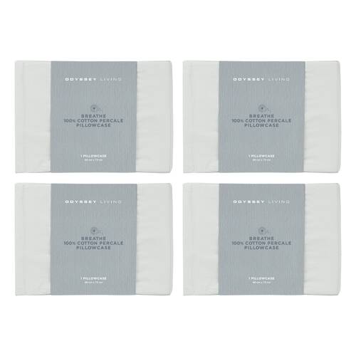 4x Odyssey Living Breathe Cotton Standard Pillowcase 48cm x 73cm Pewter