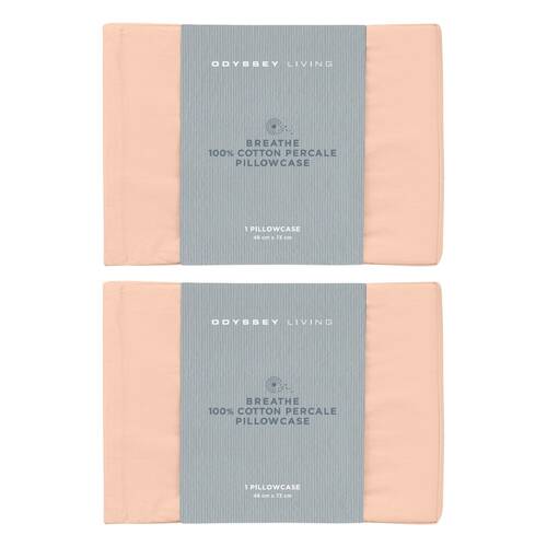 2x Odyssey Living Breathe Cotton Standard Pillowcase 48cm x 73cm Light Clay