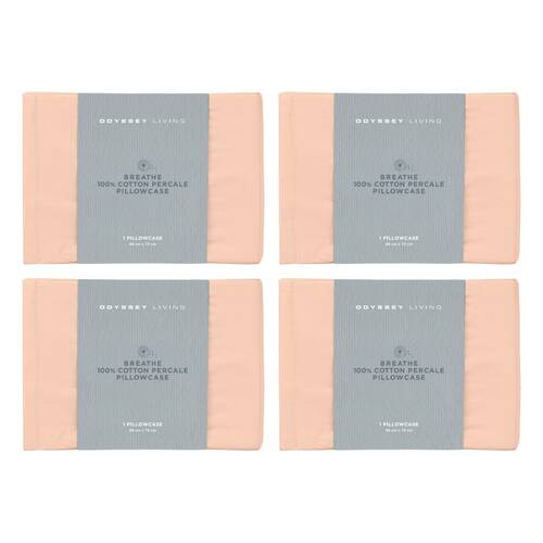 4x Odyssey Living Breathe Cotton Standard Pillowcase 48cm x 73cm Light Clay