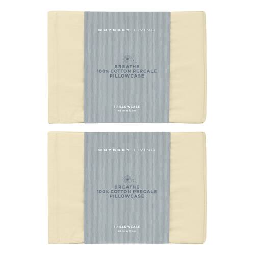 2x Odyssey Living Breathe Cotton Standard Pillowcase 48cm x 73cm Natural