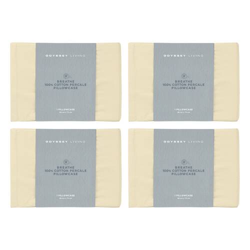 4x Odyssey Living Breathe Cotton Standard Pillowcase 48cm x 73cm Natural