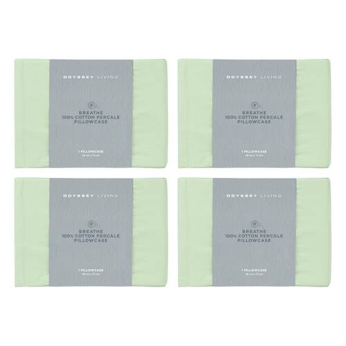 4x Odyssey Living Breathe Cotton Standard Pillowcase 48cm x 73cm Sage