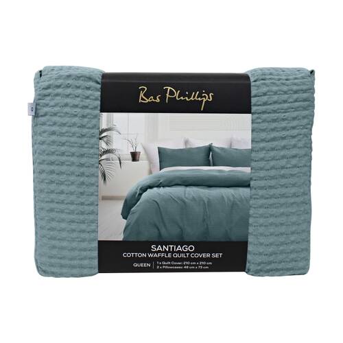 3pc Bas Phillips Santiago Cotton Waffle Quilt Cover Set Dusty Blue