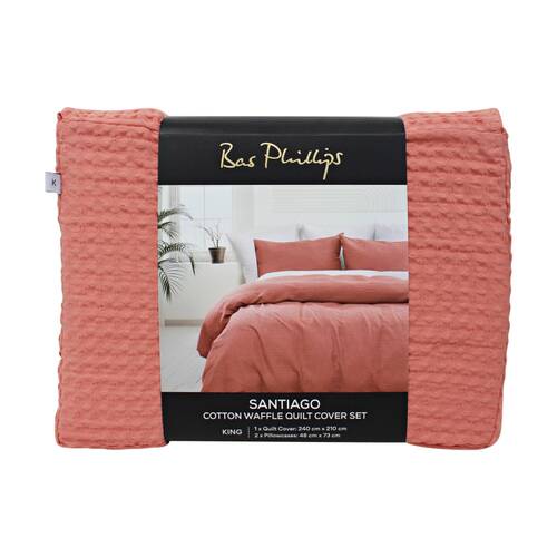 3pc Bas Phillips Santiago Cotton Waffle Quilt Cover Set Coral Pink