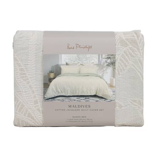 3pc Bas Phillips Maldives Jacquard Quilt Cover & Pillowcase Set Sage