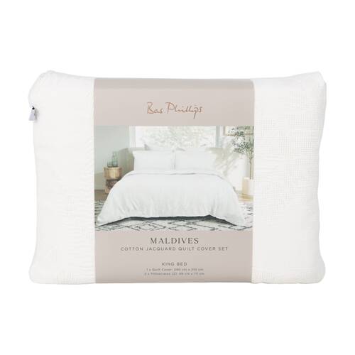 3pc Bas Phillips Maldives Jacquard Quilt Cover & Pillowcase Set White