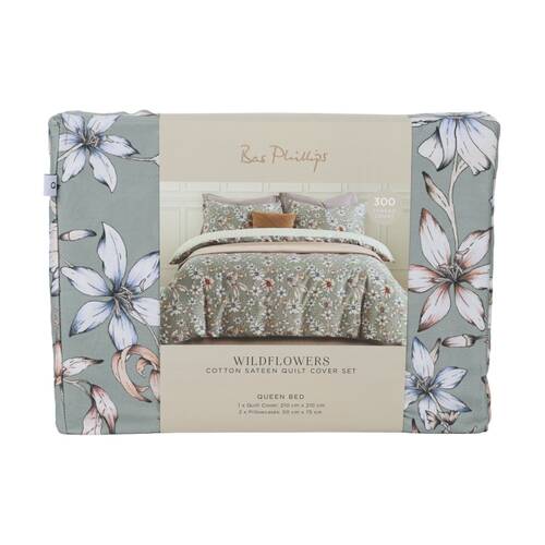3pc Bas Phillips Quilt Cover & Pillowcases Bedding Set Wildflowers