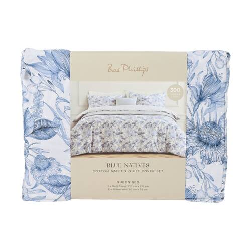 Bas Phillips Quilt Cover & Pillowcases Bedding Set Blue Natives