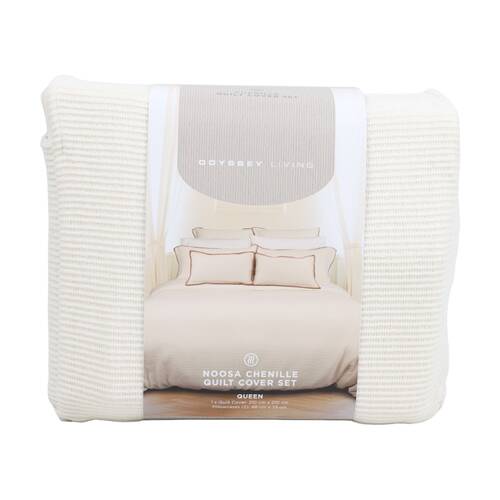 3pc Odyssey Living Noosa Chenille Quilt Cover/Pillows Set Ivory/Linen