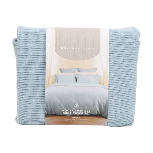 3pc Odyssey Living Noosa Chenille Quilt Cover/Pillows Set Blue/Linen