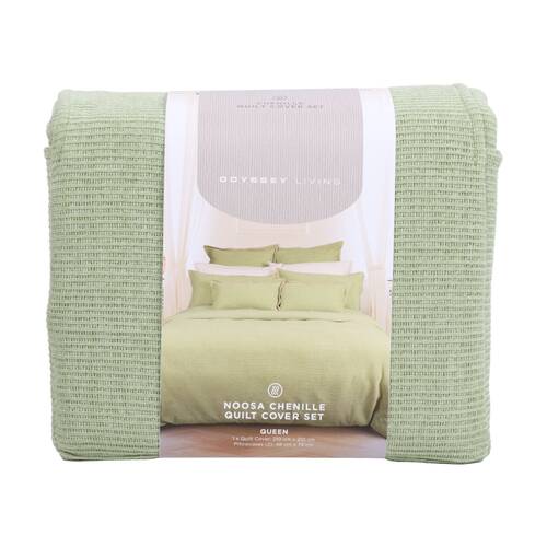 3pc Odyssey Living Noosa Chenille Quilt Cover/Pillows Set Moss/Linen