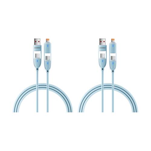 2PK Rockrose Hercules Quad-Core 60W Max Silicone 4-In-1 Fast Charging Cable 1m
