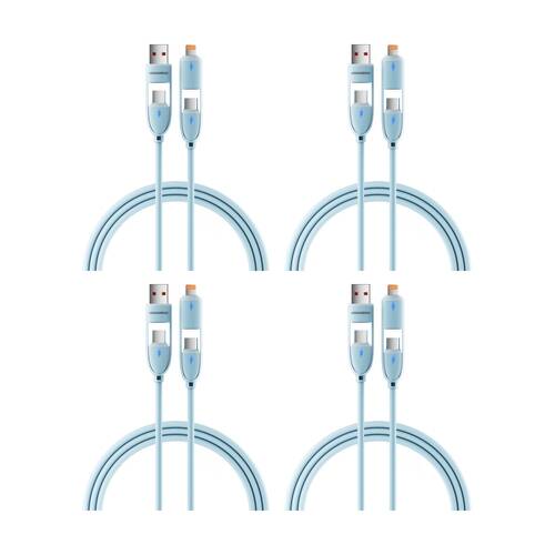 4PK Rockrose Hercules Quad-Core 60W Max Silicone 4-In-1 Fast Charging Cable 1m