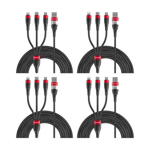 4PK Rockrose Hercules Movefree 3A Max 5-In-1 Fast Charging Cable USB-A USB-C 1m