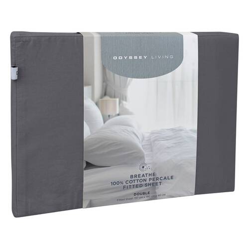Odyssey Living Breathe Cotton Fitted Home Bedding Sheet Charcoal
