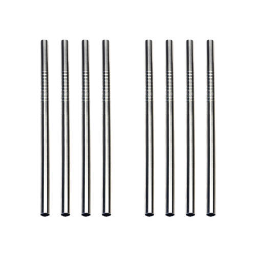 2x 4pc R.S.V.P. Stainless Steel Reusable Mini Drink Straws Set Silver 12.7cm
