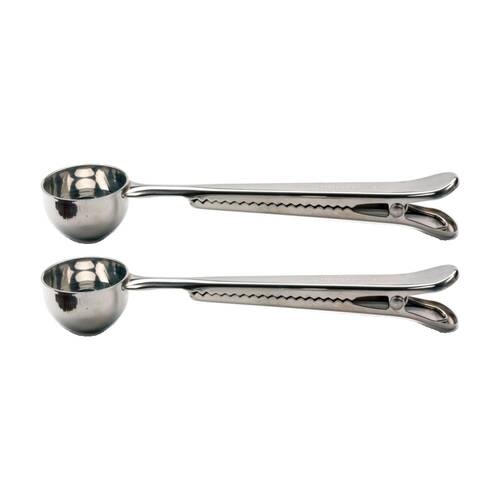 2PK R.S.V.P. Coffee Scoop N Clip Stainless Steel Durable Utensil Silver 17.7cm