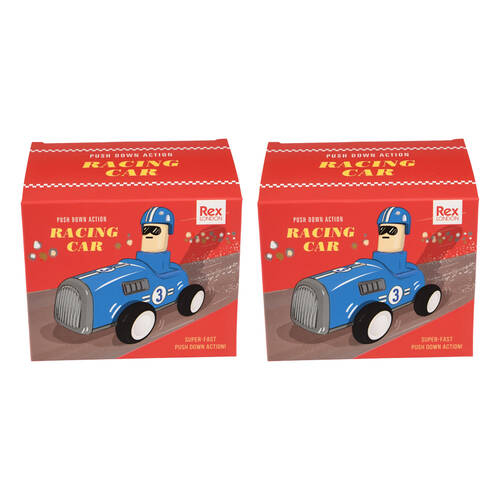 2PK Rex London Kids Toy 3y+ Push Down Action Racing Car Battery-Free Blue