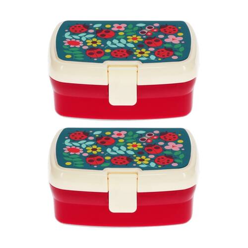 2PK Rex London Lunch Box Ladybird Design Kids Food Storage 3y+ 17x13x7.5cm
