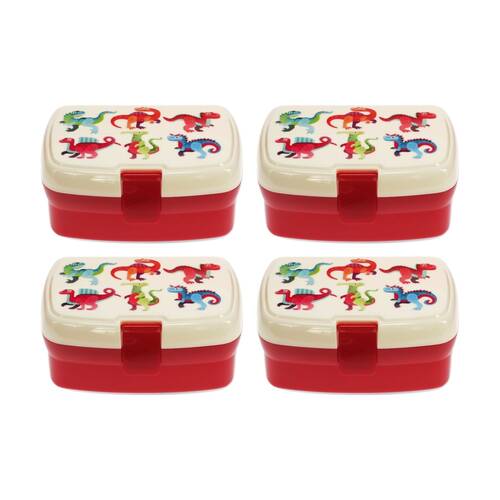 4PK Rex London Lunch Box Baby Dinosaur Two-Compartment Kids Food Storage 3+