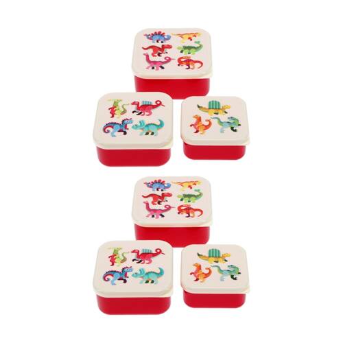 2x 3pc Rex London Snack Box Baby Dinosaur Compact Nesting Food Storage Set