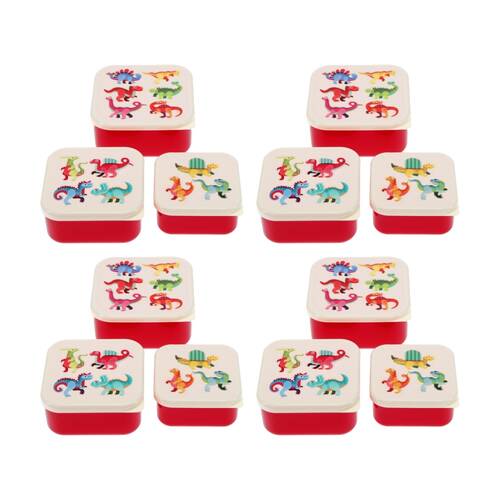 4x 3pc Rex London Snack Box Baby Dinosaur Compact Nesting Food Storage Set