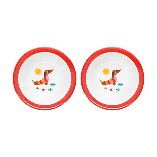 2PK Rex London Melamine Bowl Sausage Dog Child Friendly Dining Serveware 16.5cm