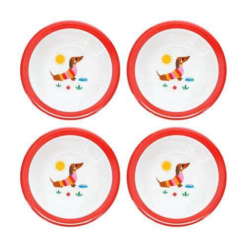 4PK Rex London Melamine Bowl Sausage Dog Child Friendly Dining Serveware 16.5cm