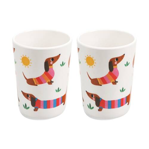 2PK Rex London Melamine Beaker Sausage Dog Design 200ml Toddler Cup Drinkware