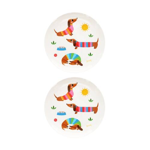 2PK Rex London Melamine Plate Sausage Dog Durable Kids Dining Serveware 21.5cm