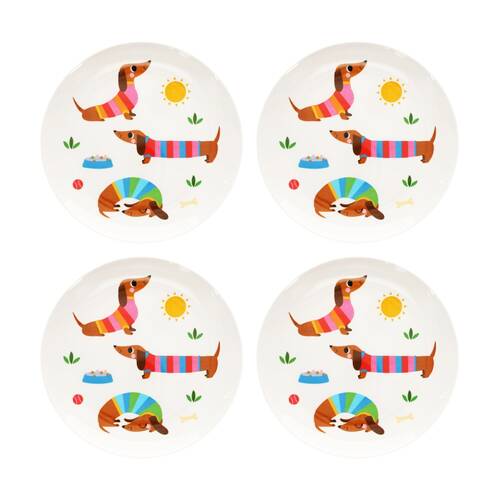 4PK Rex London Melamine Plate Sausage Dog Durable Kids Dining Serveware 21.5cm