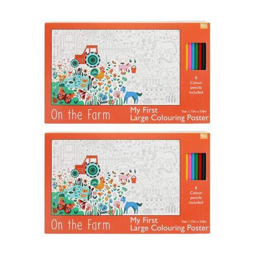 2PK Rex London Large Colouring Poster On The Farm Jumbo Kids Art 1.15x0.8m