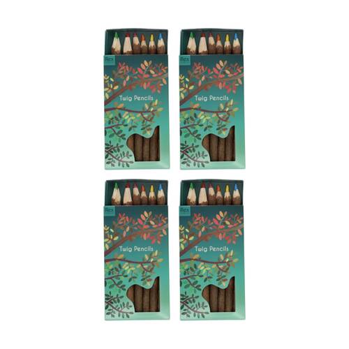 4x 6pc Rex London Twig Colouring Pencils Rustic Natural Design Kids Activity Set