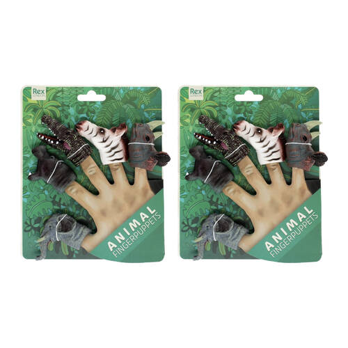 2x 5pc Rex London Animal Finger Puppets Safari Animals Kids Activity Set 3y+