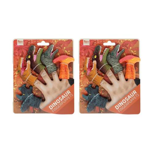 2x 5pc Rex London Kids 3y+ Animal Finger Puppets Dinosaur Imaginative Play