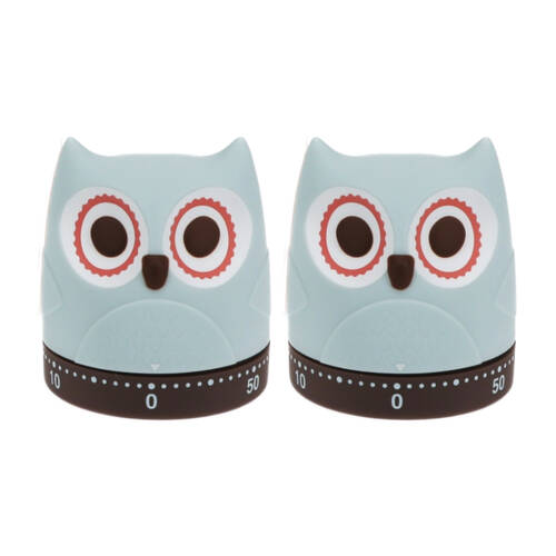 2PK Rex London Wind-Up Kitchen Timer Owl Classic Function Compact 6cm Size