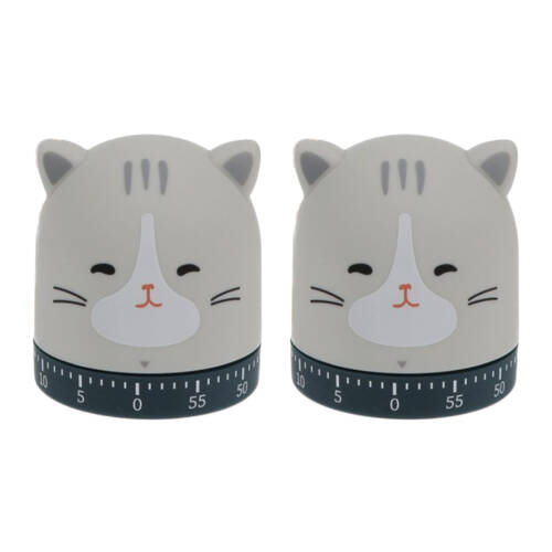 2PK Rex London Wind-Up Kitchen Timer Cat-Shaped Compact Accessory 6x6.7cm