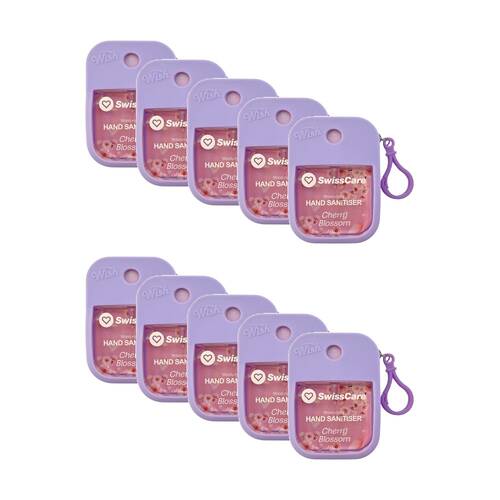 10PK SwissCare Liquid Hand Sanitiser Spray W/ Silicone Case 35mL Assorted