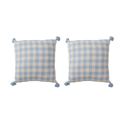 2PK LVD Summer Blue Checkered Home/Living Decor Cushion/Pillow 50x50cm