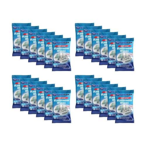 24x 60pc Swisscare Antibacterial Bathroom Cleaning Wipes 20x18cm