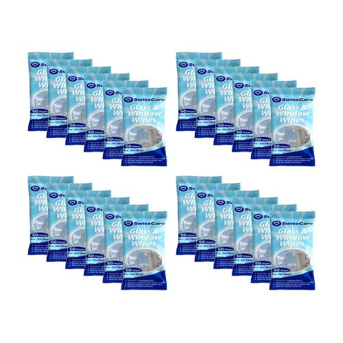 24x 60pc Swisscare Streak Free Glass & Window Cleaning Wipes 20x18cm