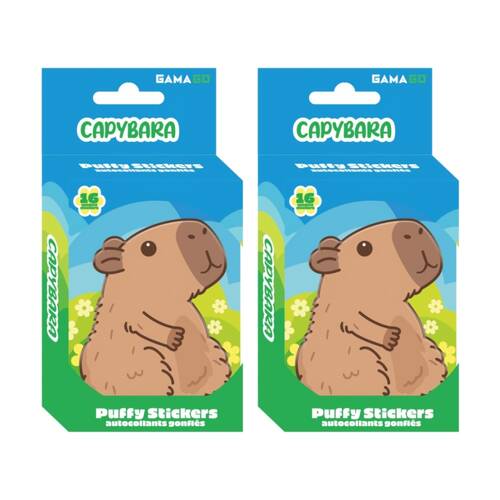 2x 16pc Gamago Capybara Craft Puffy Stickers In Embossed Tin Set Multicolour