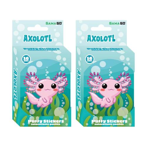 2x 16pc Gamago Axolotl Kids Craft Puffy Stickers In Embossed Tin Set Multicolour